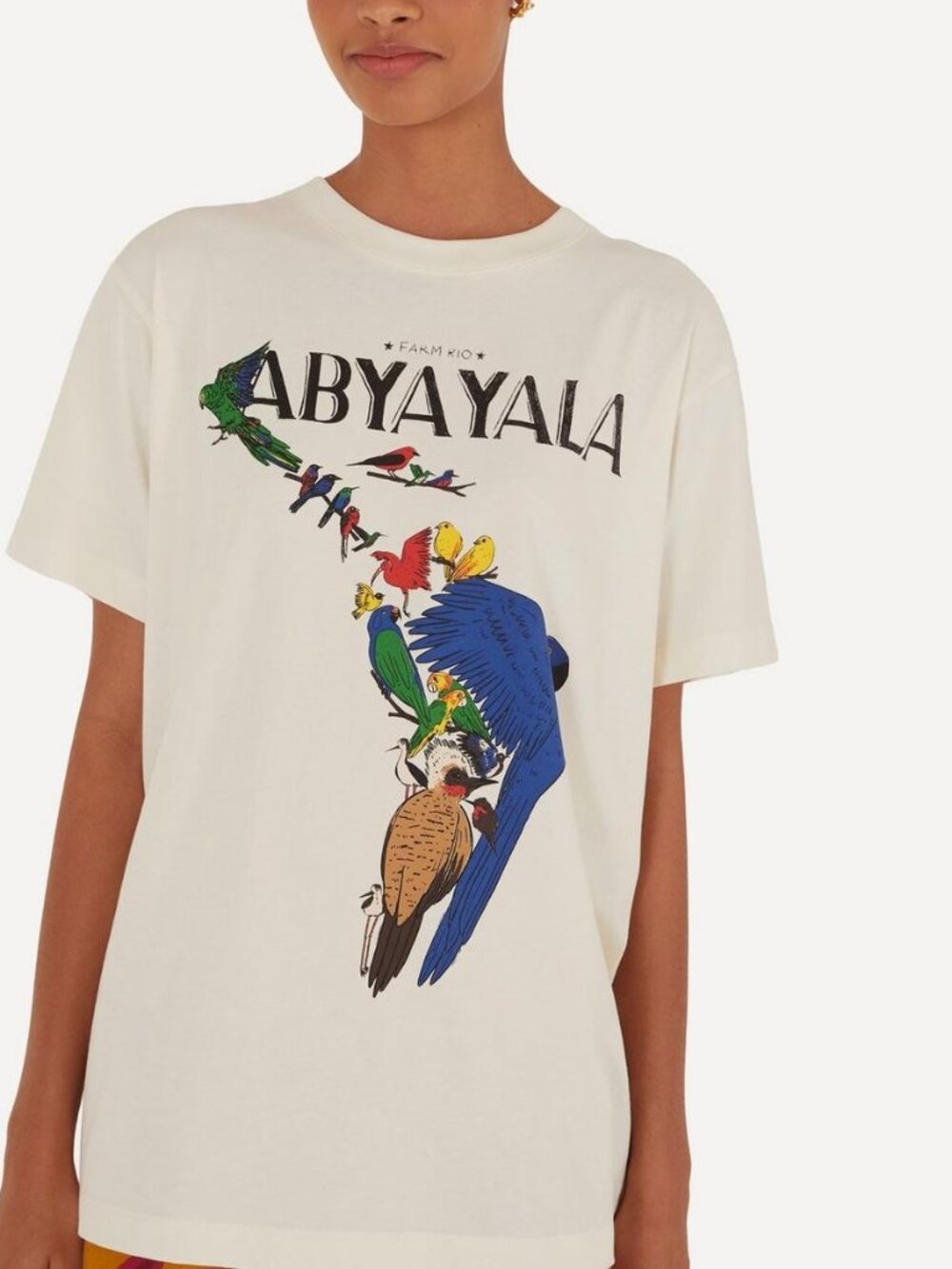 Farm Rio Crew Neck Abya Yala T-Shirt Top Short Sleeves Women's Size M Off White